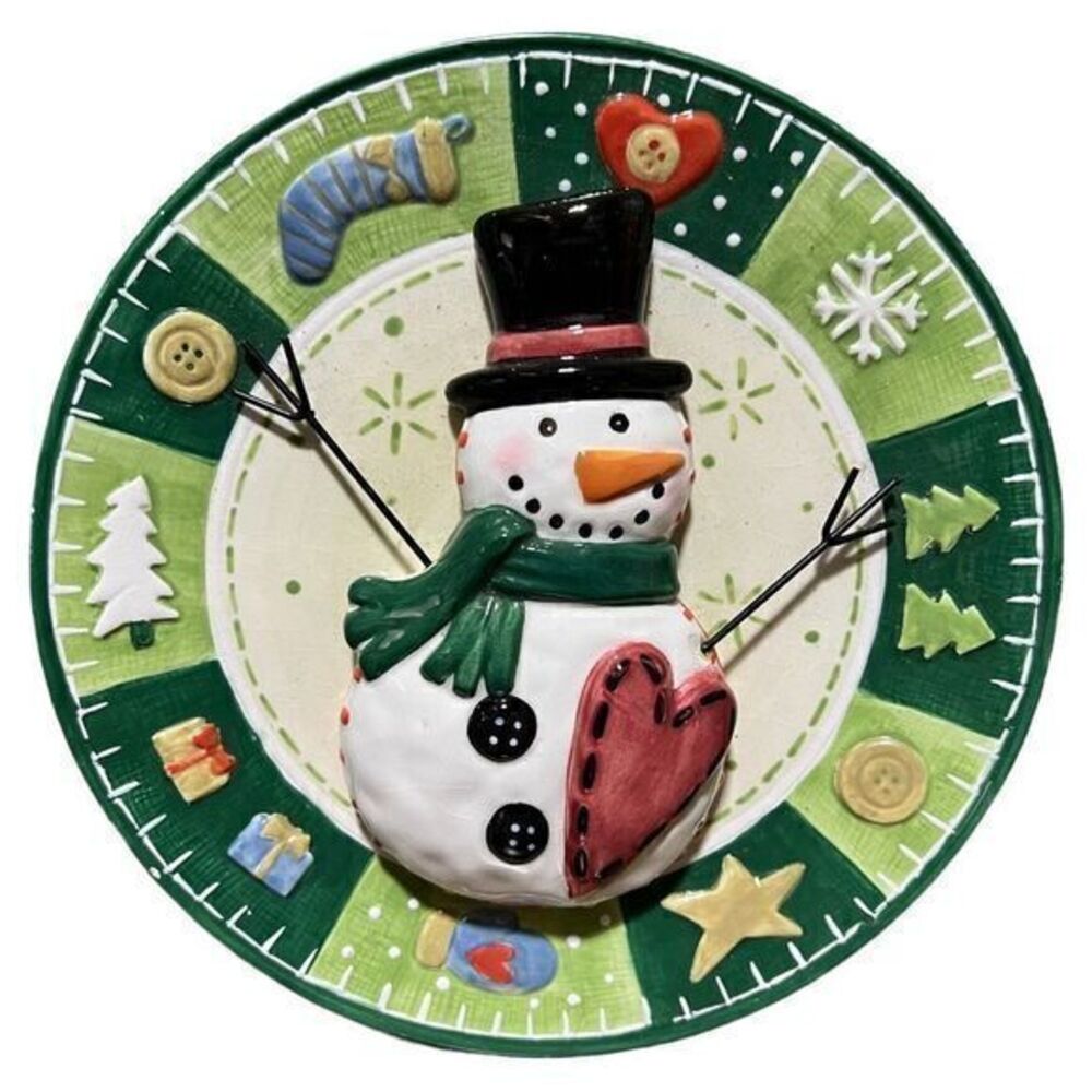 Holiday‎ Christmas Decor 3D Snowman Plate Green